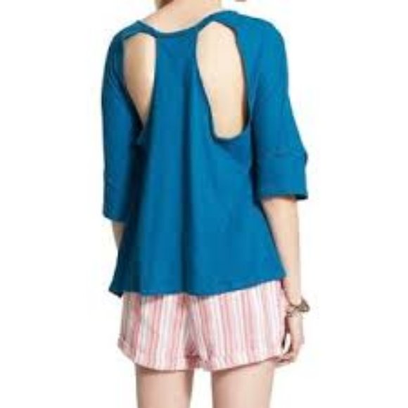 NWT free people Slub knit Back cutouts Top Blue - Picture 1 of 7